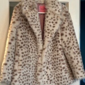 Kate Spade Spotted Cream and Brown Faux Fur Jacket